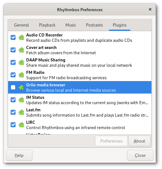 Rhythmbox plugis
